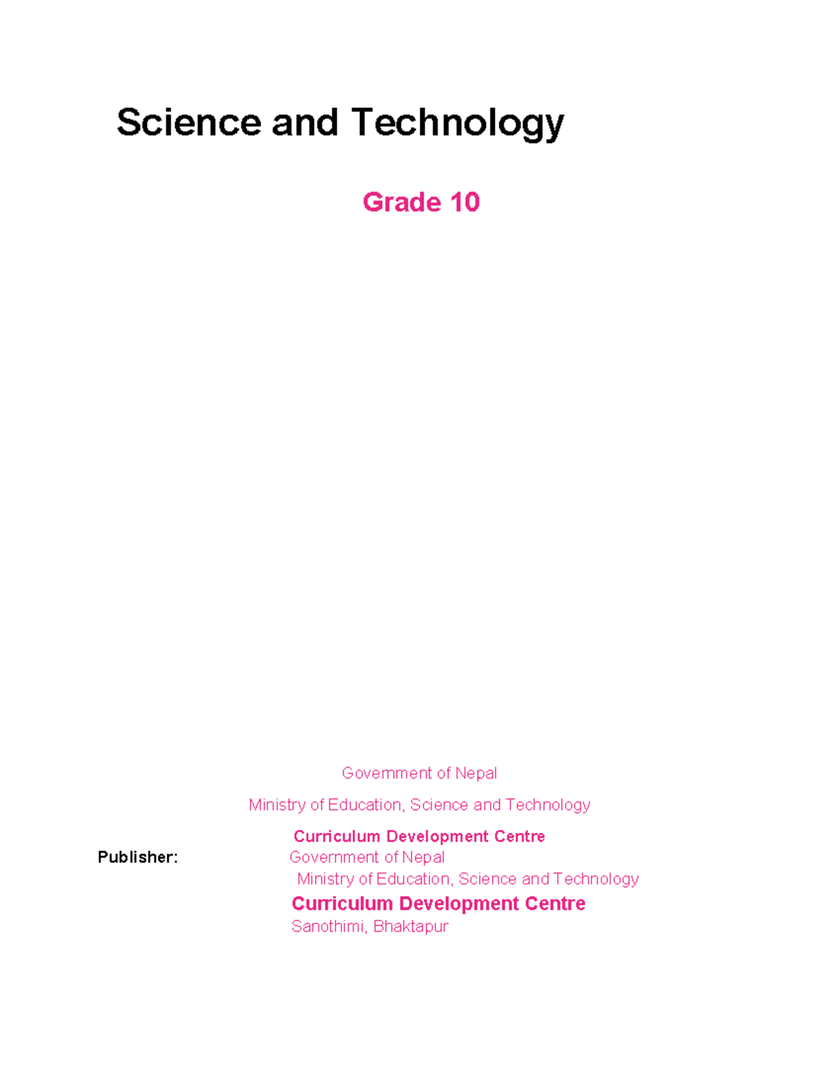 Science and Technology Grade 10 Curriculum Overview 2023 - Studocu