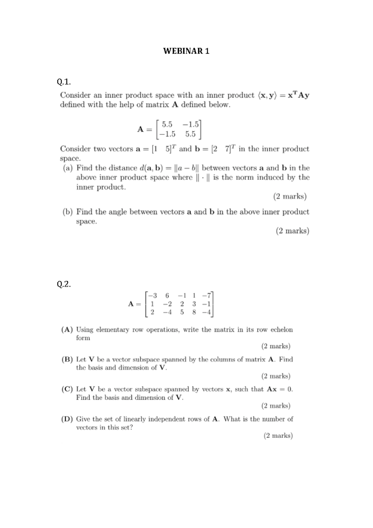 Webinar 1 Problems - Math Foundations for Data Science and Linear ...