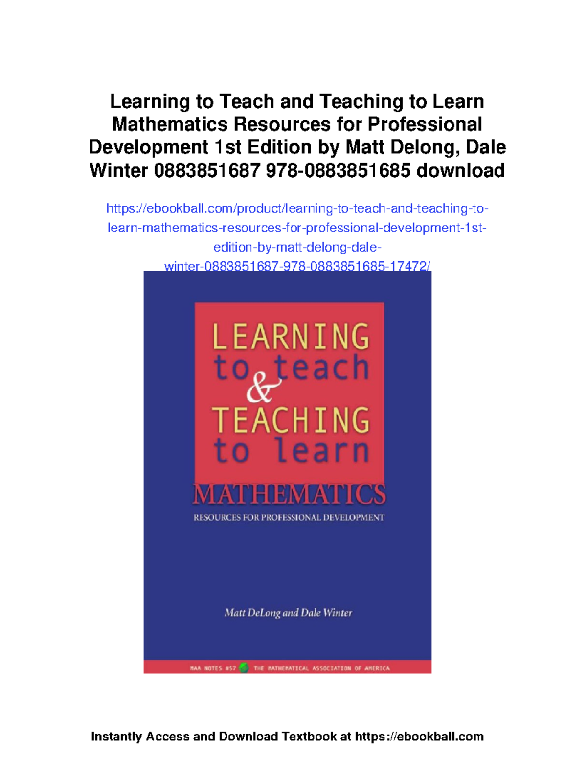 Mathematics Teaching Resources for Professional Development (0883851687 ...