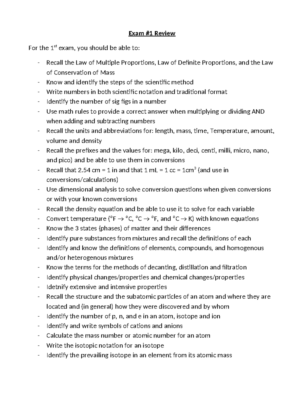 Final Exam Review for Chemistry (CHEM101): Key Concepts & Formulas ...