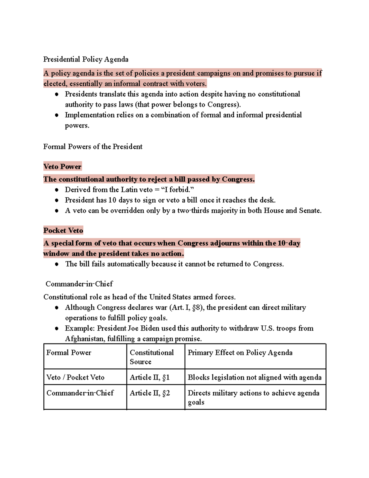 President Veto Power Example