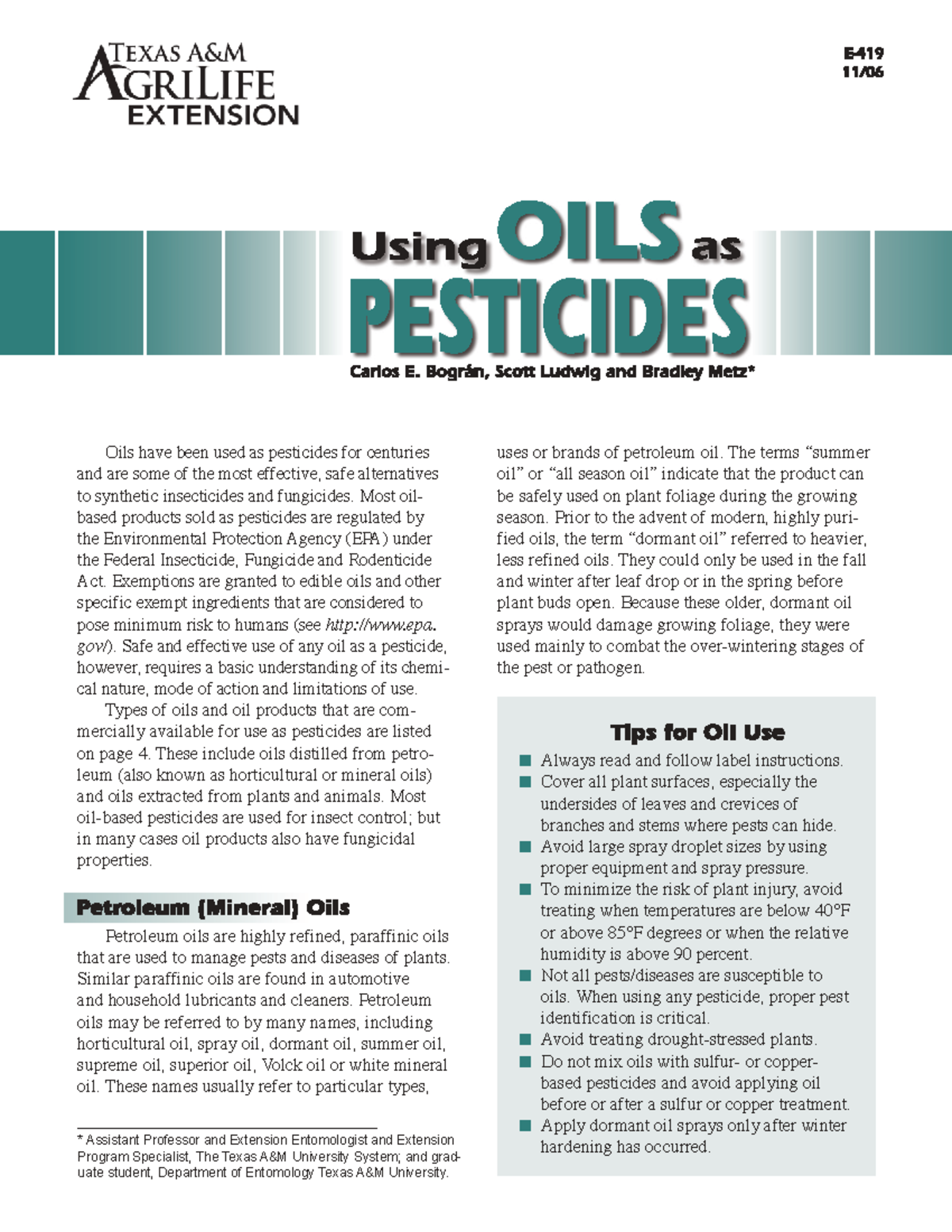 Oils as Pesticides: Safe Alternatives to Synthetic Insecticides (ENT ...