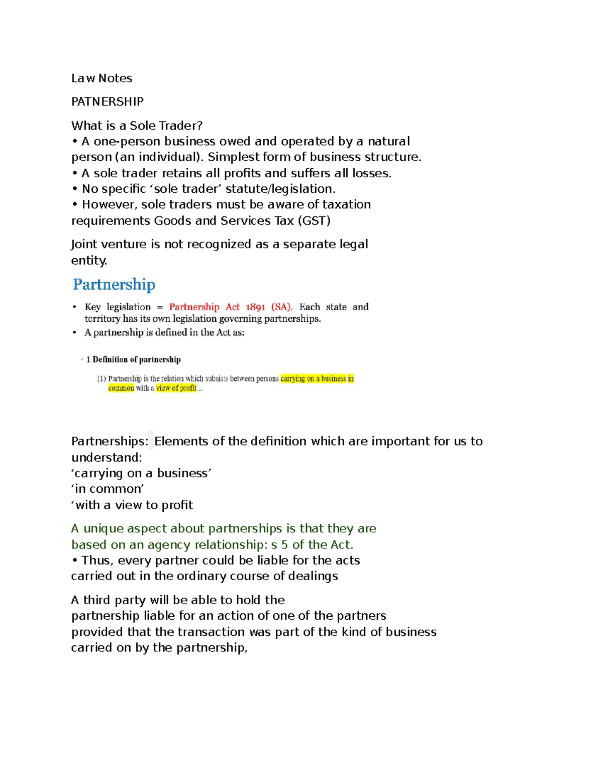 Law Notes: Understanding Partnerships and Sole Traders in Business ...