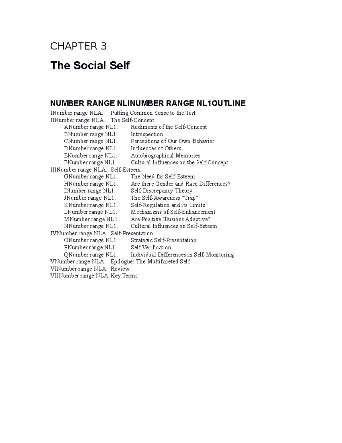 Ch03 outline - CHAPTER 3 The Social Self NUMBER RANGE NLINUMBER RANGE ...