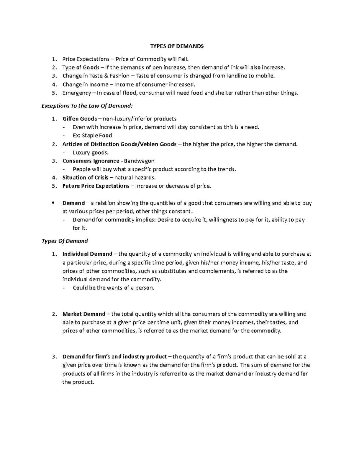Types of Demand in Economics: A Comprehensive Analysis - Studocu