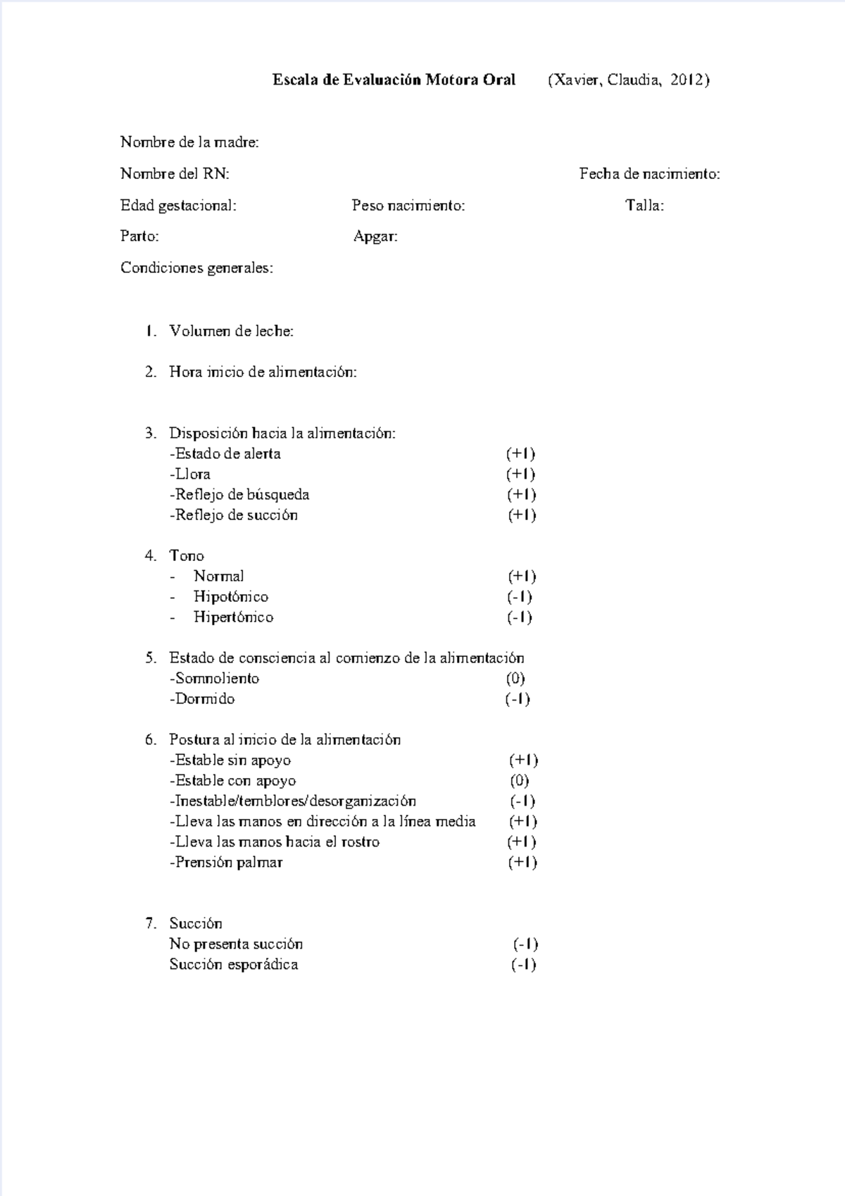 Escala de Evaluación Motora Oral - Xavier C (2012) - Document Preview