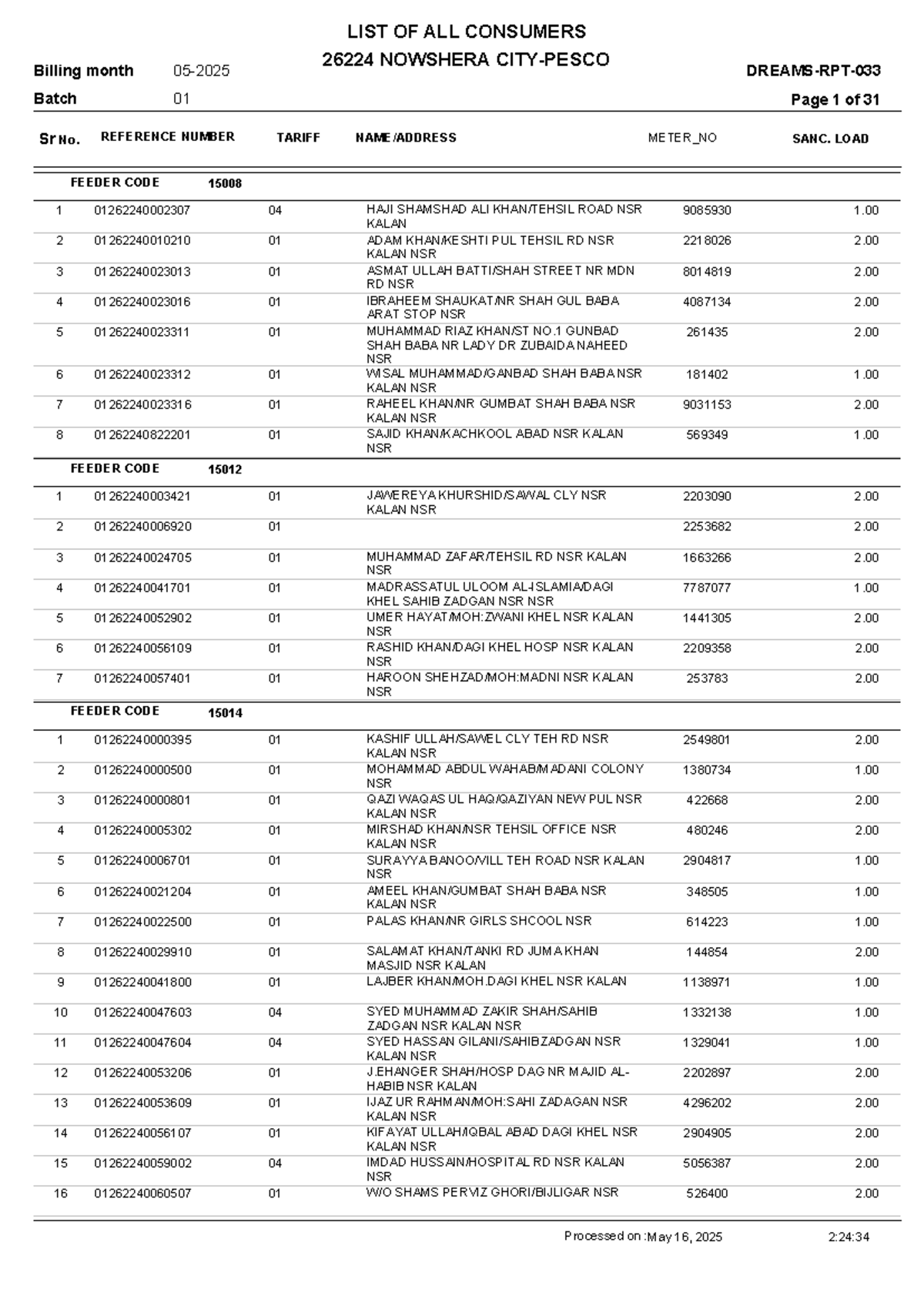 Billing Month Batch 01: Consumer List for Nowhera - Studocu
