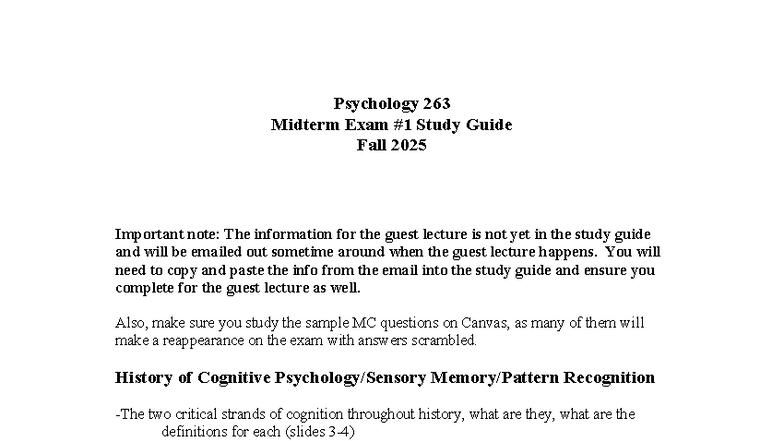 Psychology 263 Midterm Exam Study Guide - Fall 2025 - Studocu