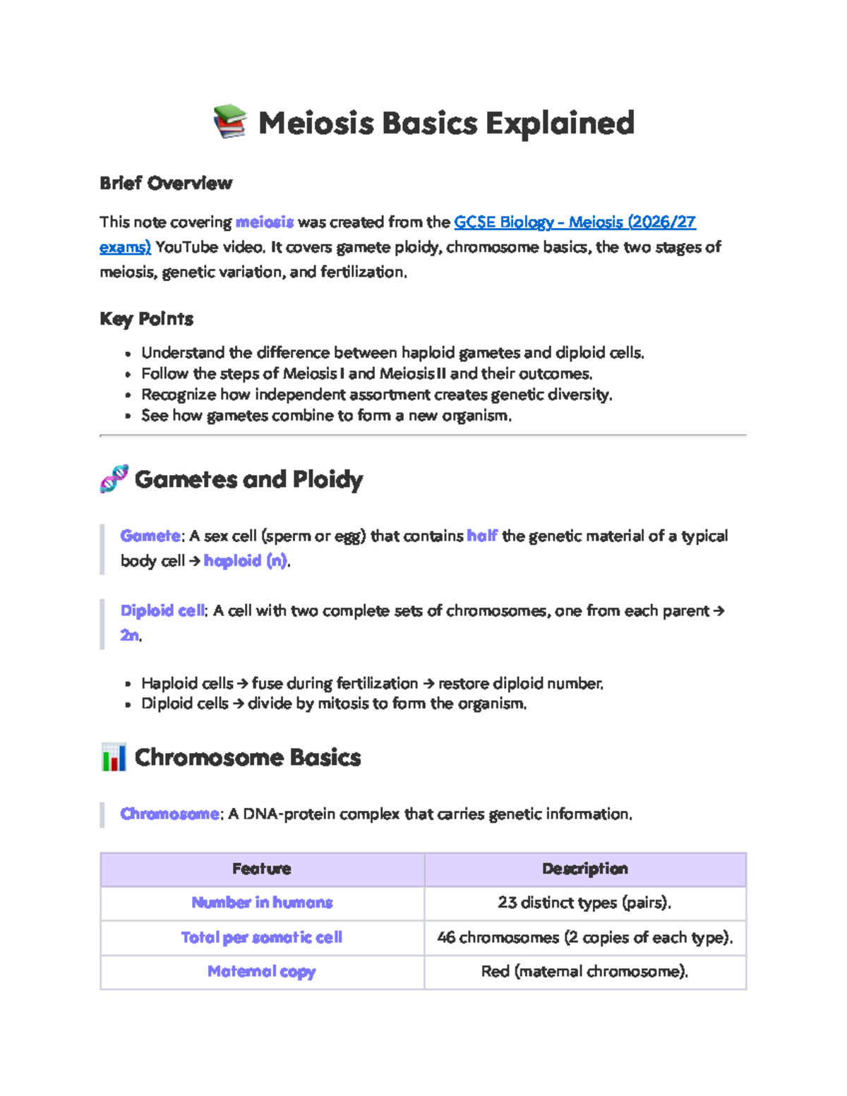 GCSE Biology - Meiosis Overview for 2026-27 Exams - Studocu