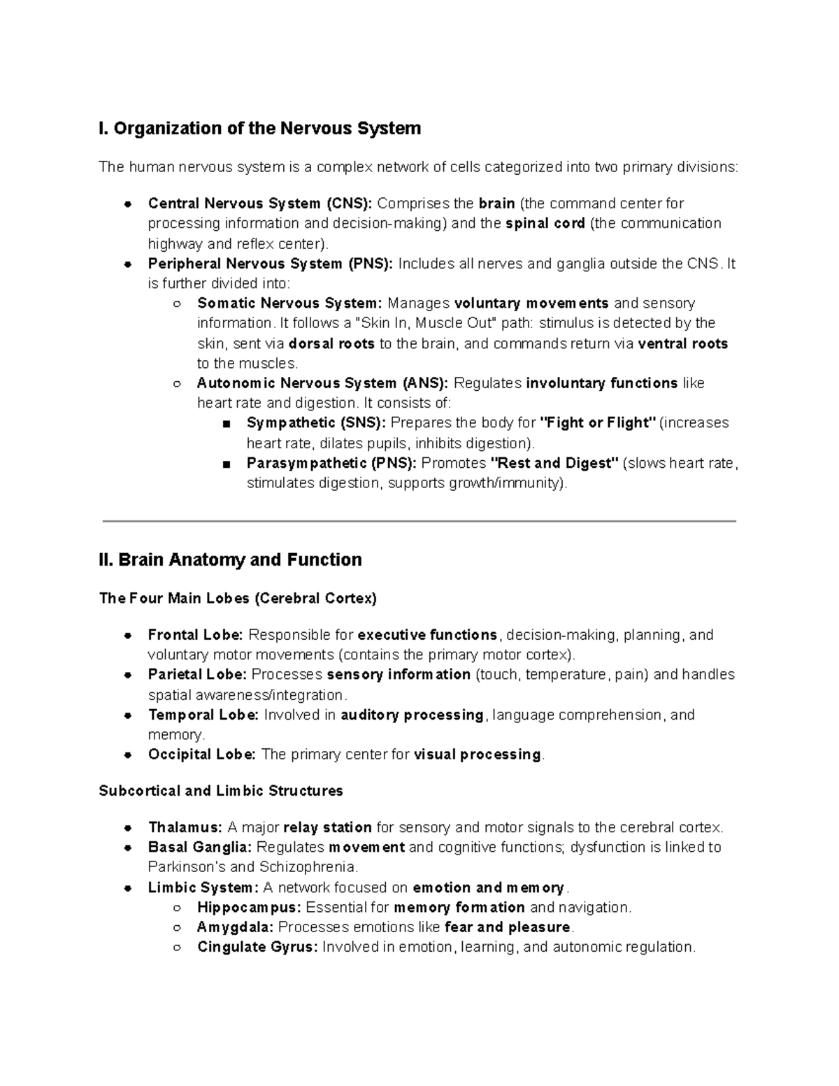 PsyU1101: Comprehensive Brain Organization and Function Notes - Studocu