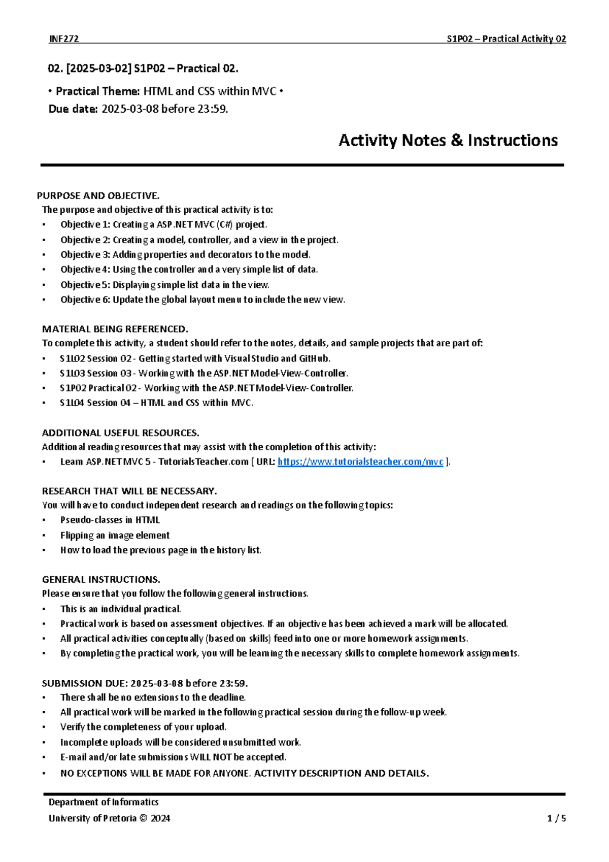 INF272 S1P02 Practical Activity 02: HTML & CSS in MVC - Studocu