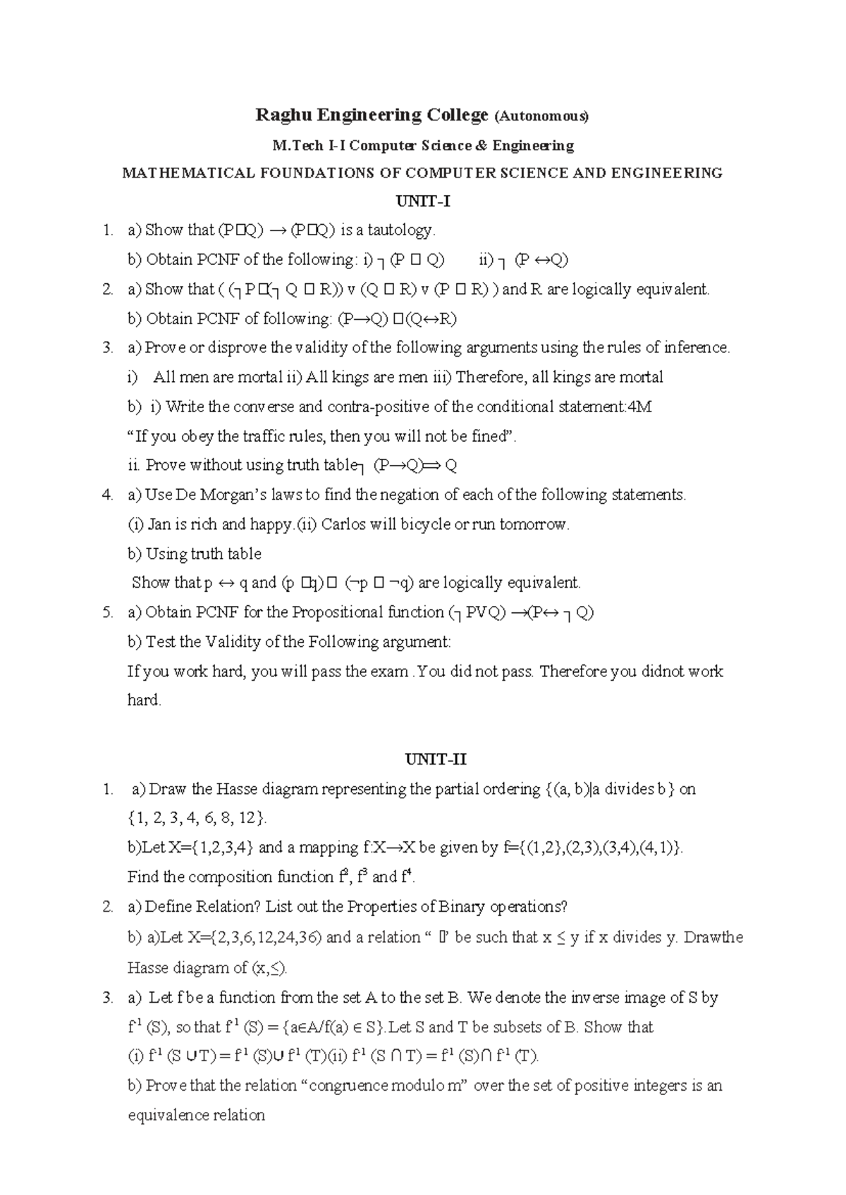 M.Tech CSE Mathematical Foundations of Computer Science - Exam Notes ...