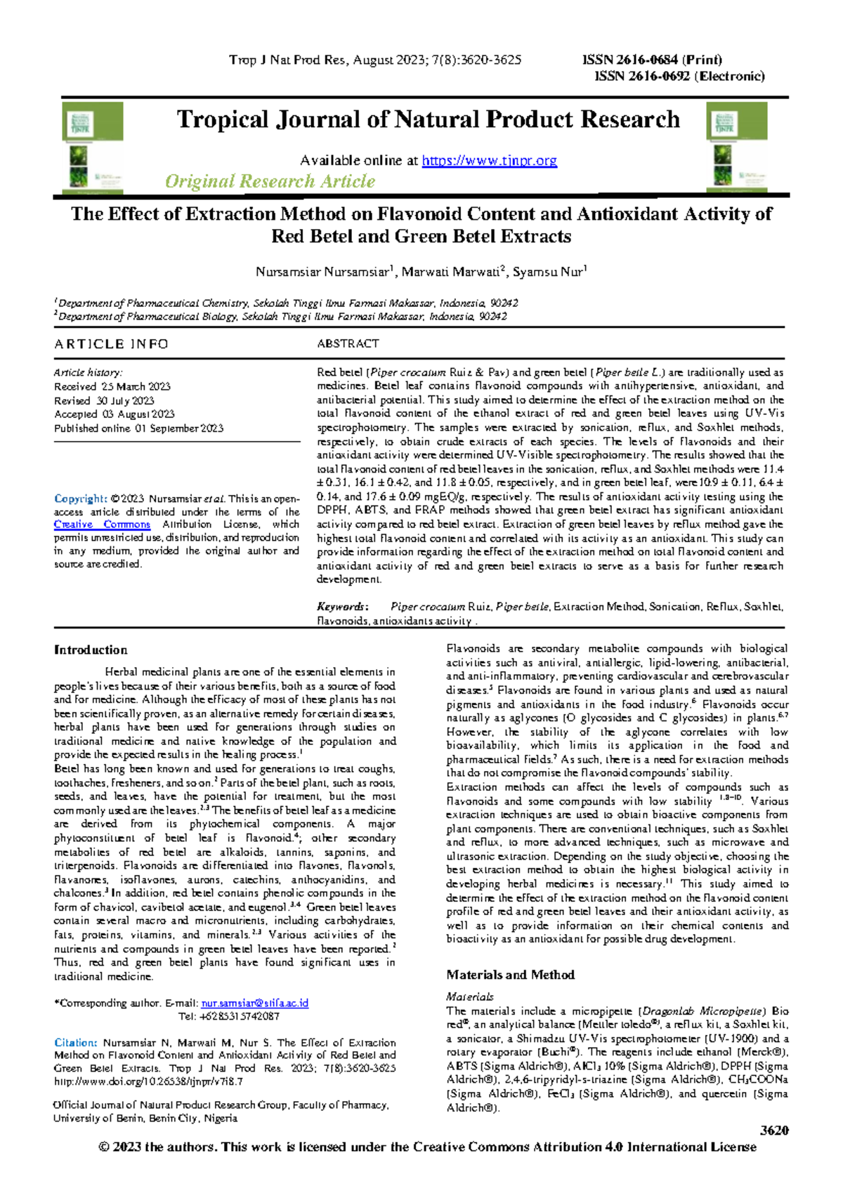 The Effect of Extraction Methods on Flavonoid Content and Antioxidant ...