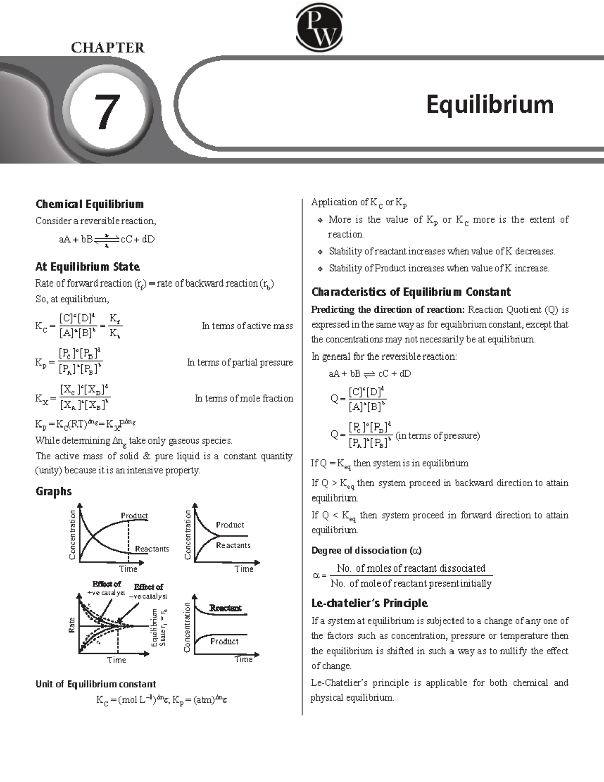 CHAPTER 7: Chemical Equilibrium Applications of KC and KP - JEE (XI ...