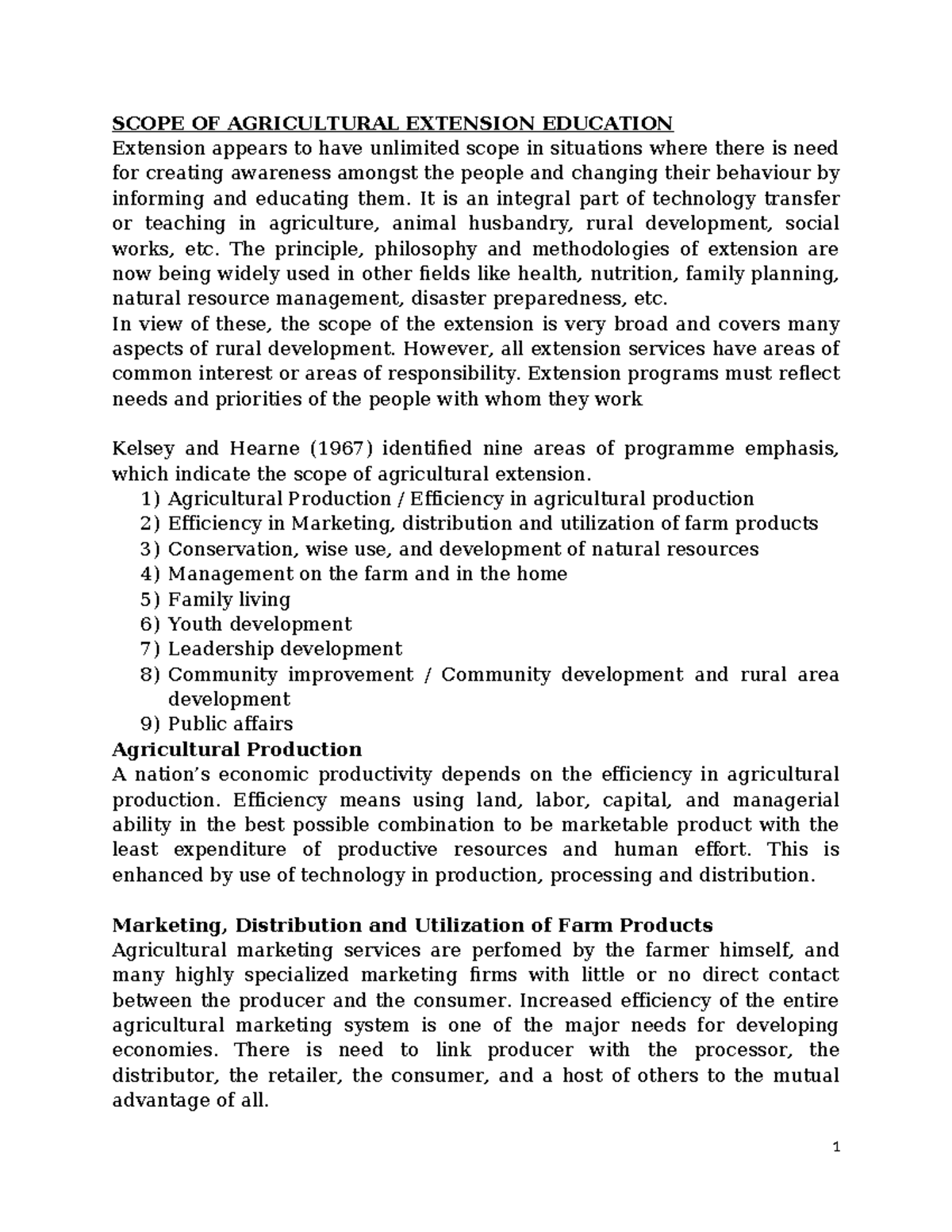 KRM 104: Scope of Agricultural Extension Education Overview - Studocu