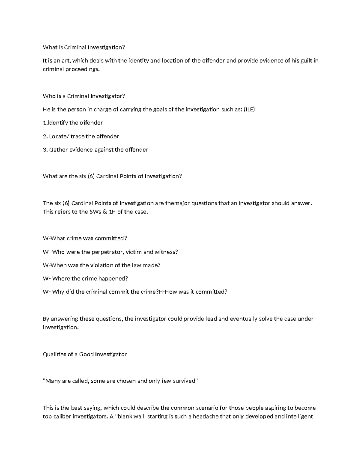 CDI 1 - Criminal Investigation Notes and Key Concepts - Studocu