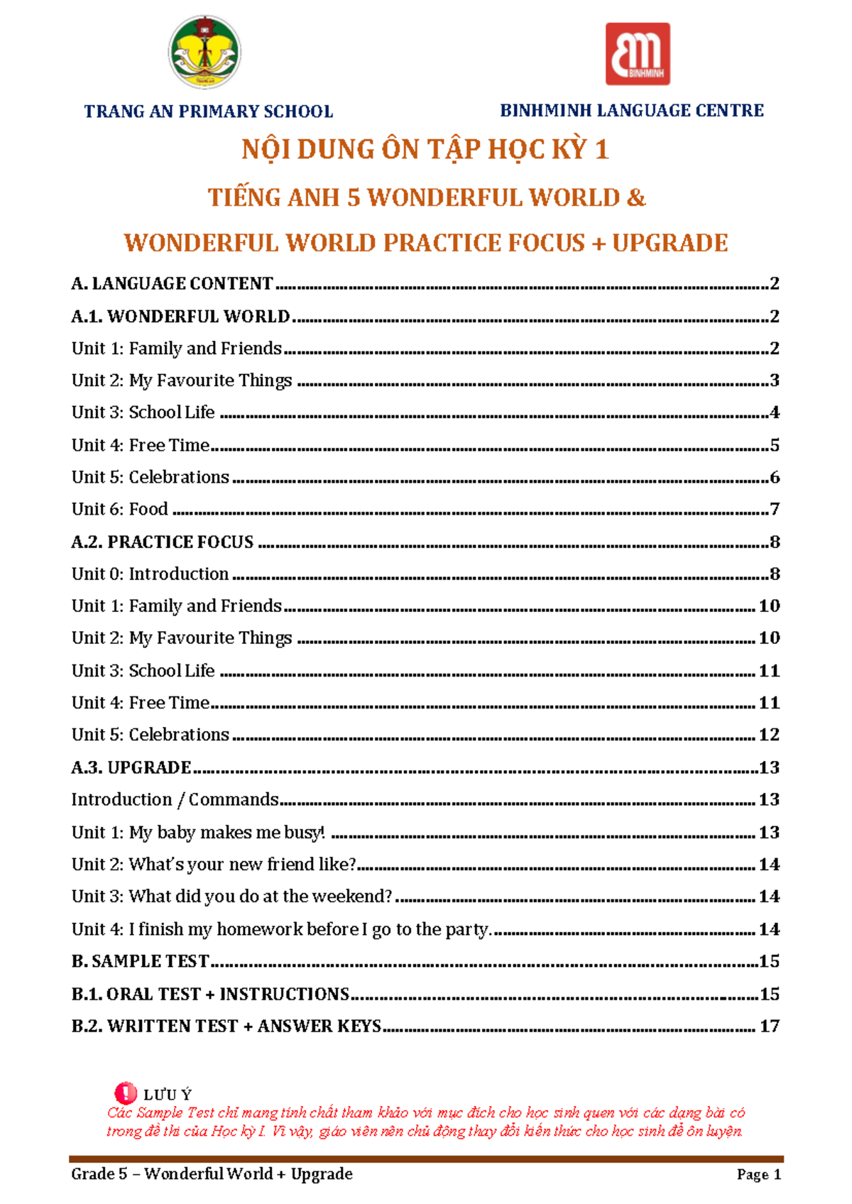 Ôn Tập Học Kỳ 1 Tiếng Anh 5 - Wonderful World (25-26) - Studocu
