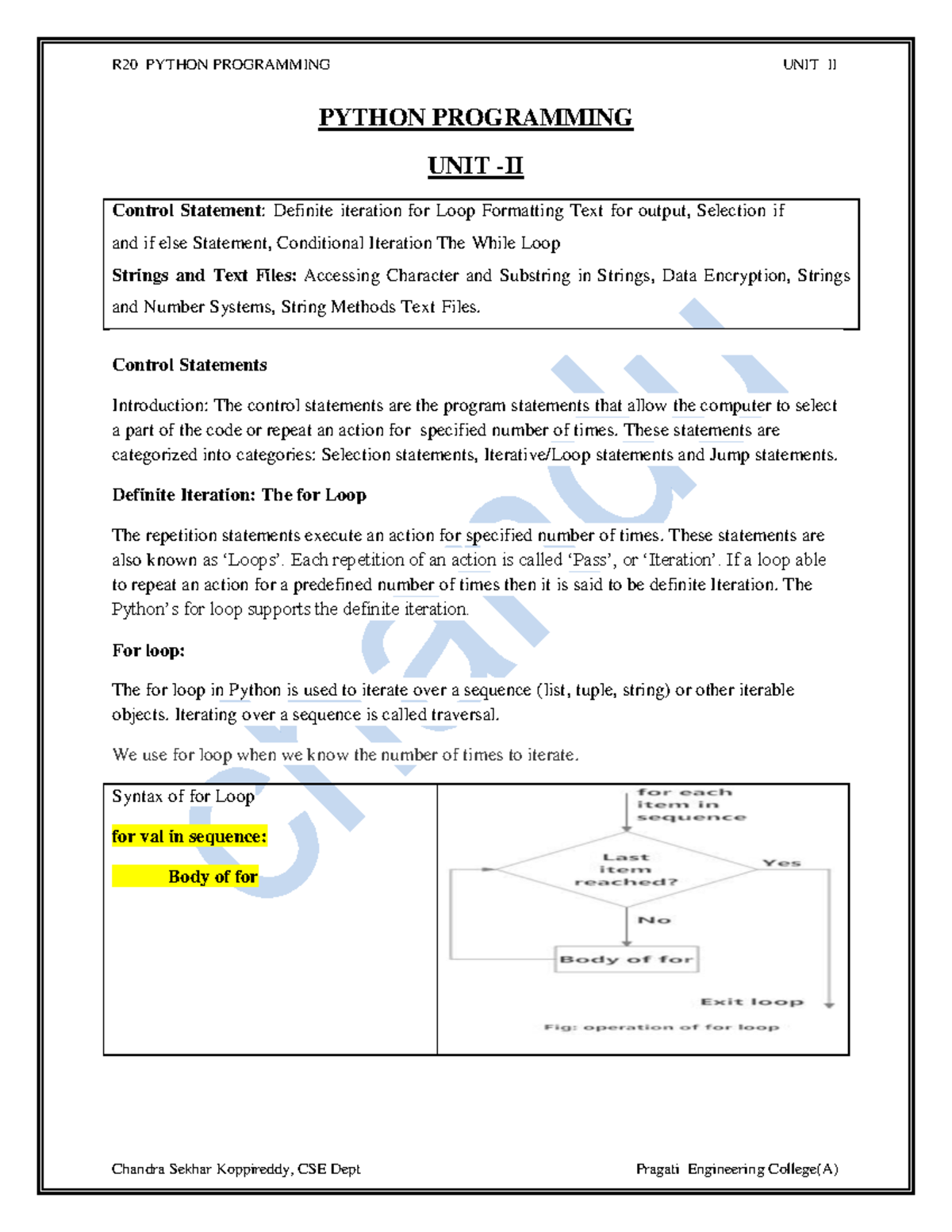 R20 PYTHON PROGRAMMING UNIT II: Control Statements and String Handling ...