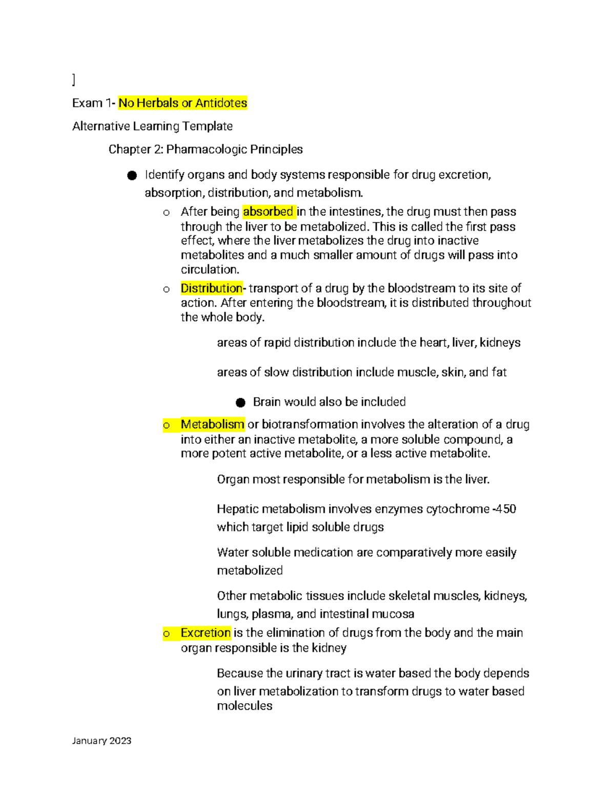 Exam 1 Study Guide: Pharmacologic Principles & Medication Management ...