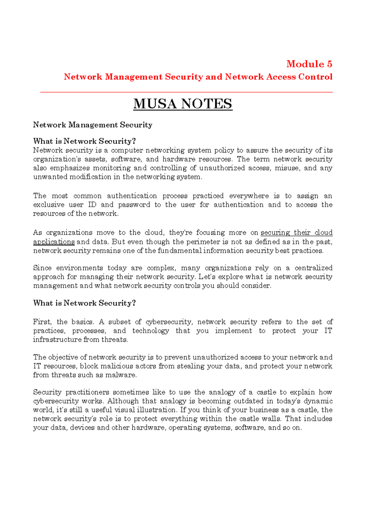 Module 5: Network Management Security and Access Control Overview - Studocu