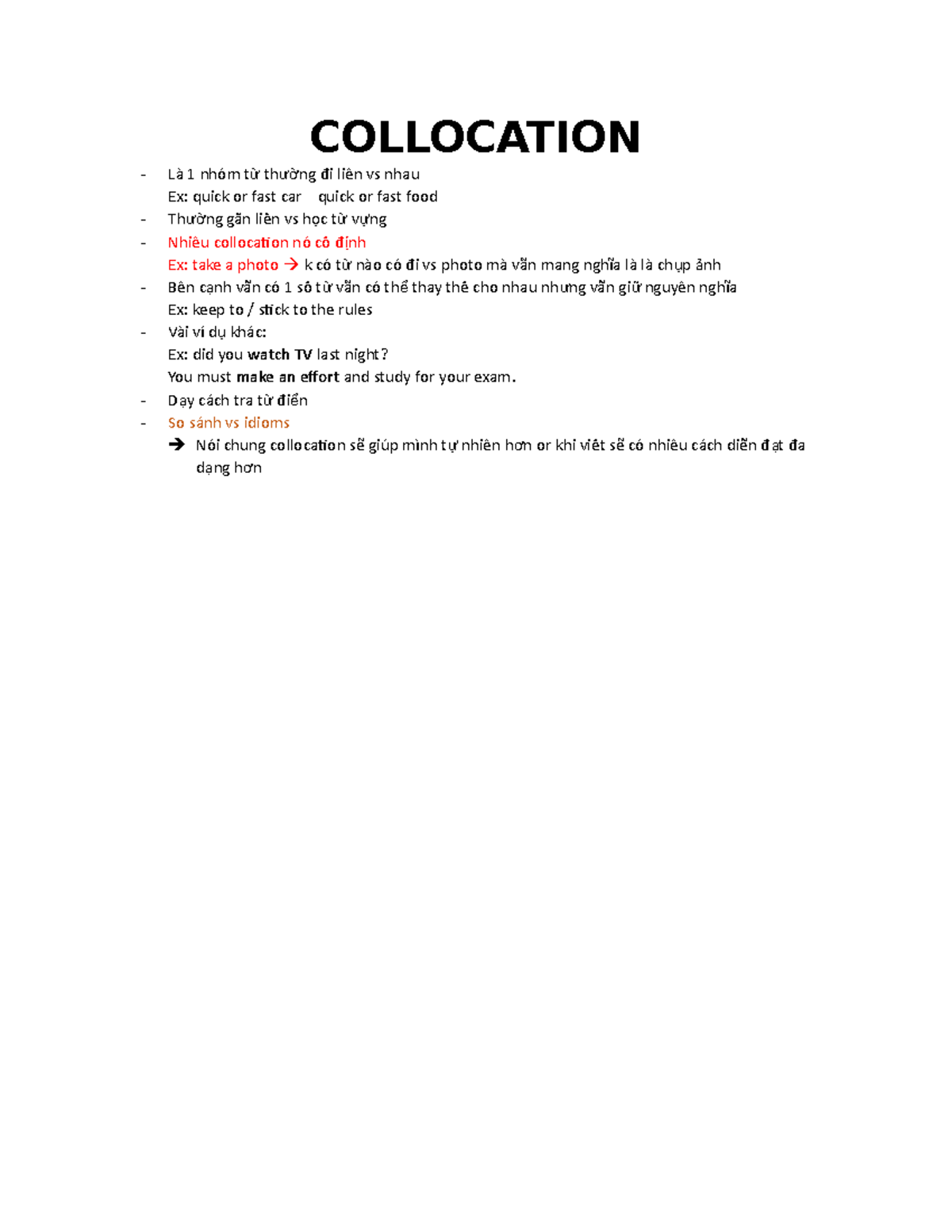 Collocation Notes for English Language Understanding - Studocu