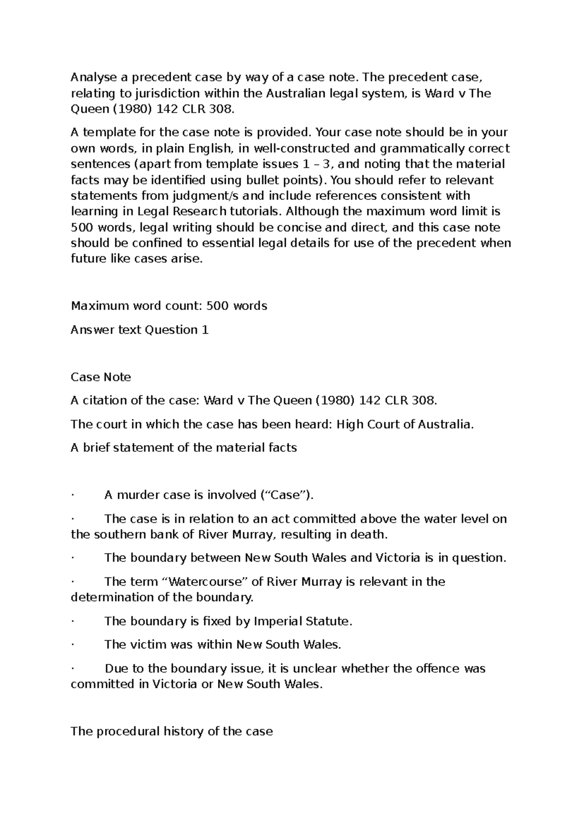 USQ Legal Systems Case Note: Ward v The Queen Analysis & Client Advice ...
