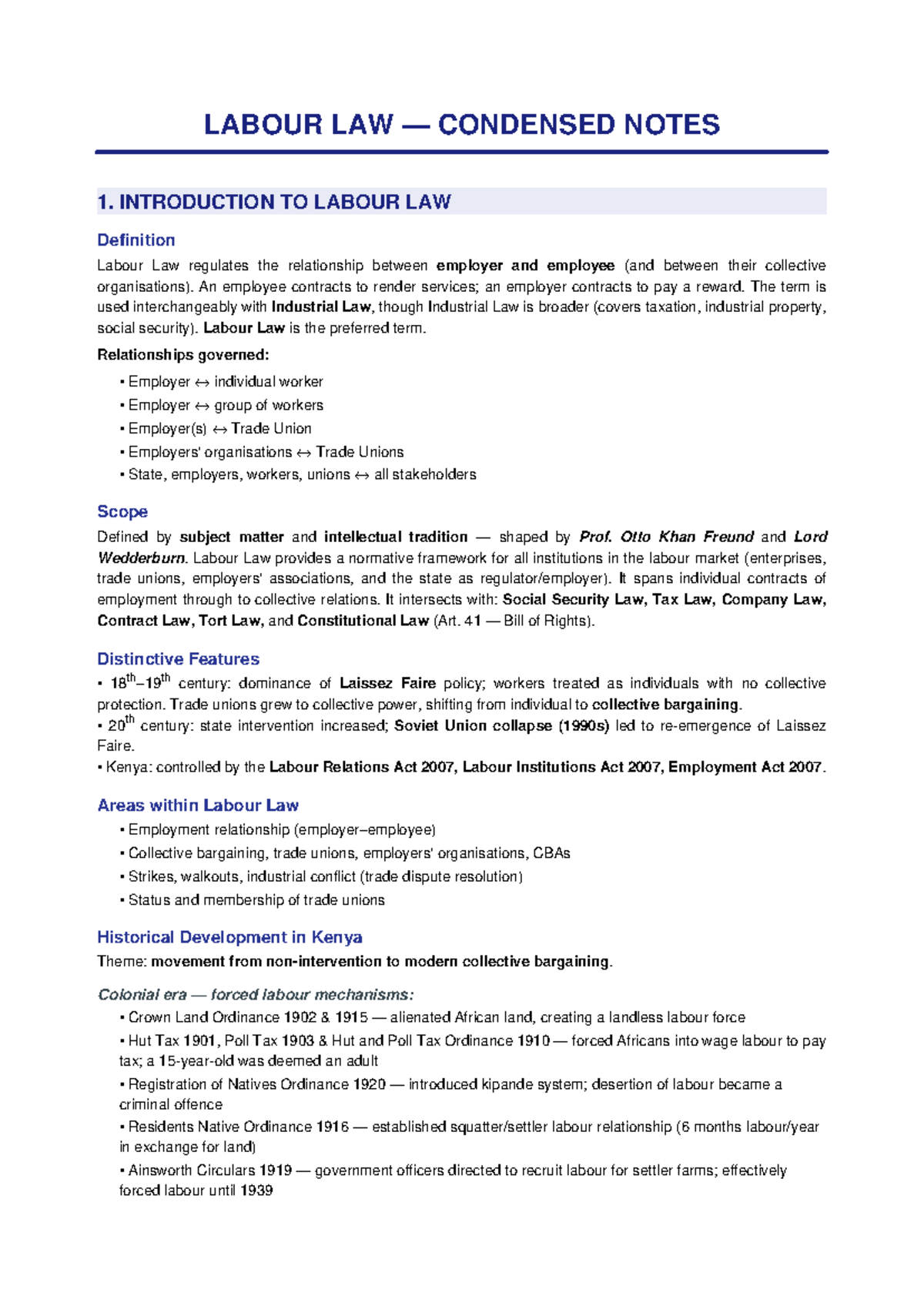 LAB 101: Condensed Notes on Labour Law and Employment Relations - Studocu