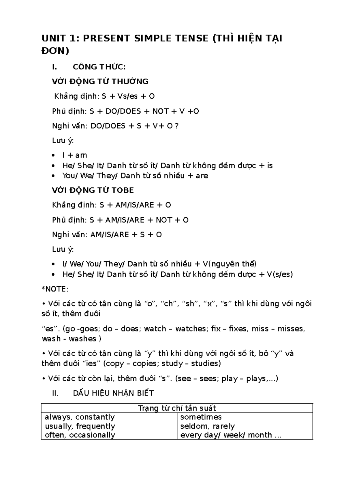 UNIT 1 & 2: PRESENT SIMPLE & CONTINUOUS TENSE GRAMMAR NOTES - Studocu