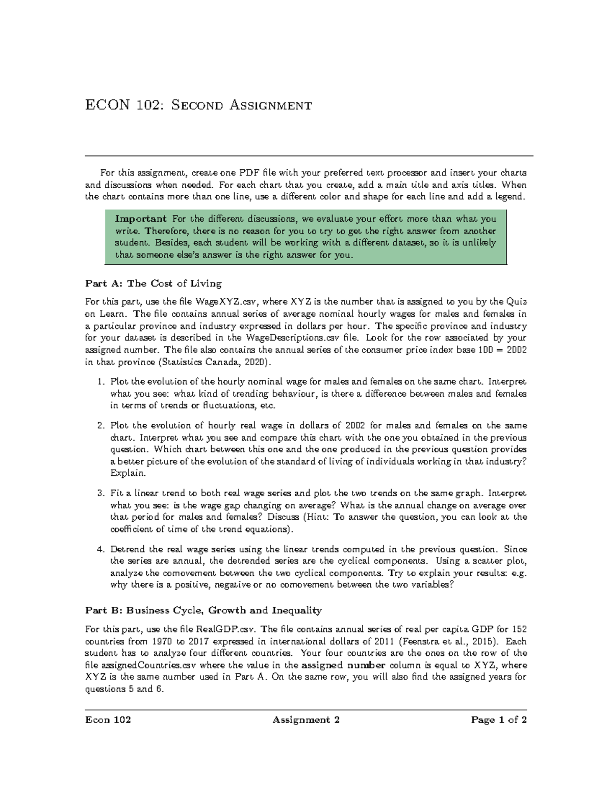 ECON 102: Assignment 2 - Analysis of Wage Trends & GDP Growth - Studocu