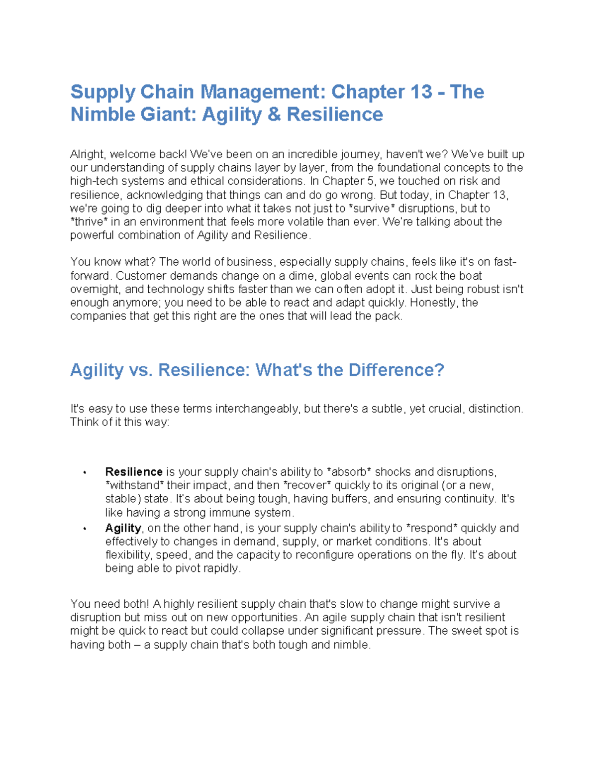 Supply Chain Management: Chapter 13 - Agility & Resilience Insights ...