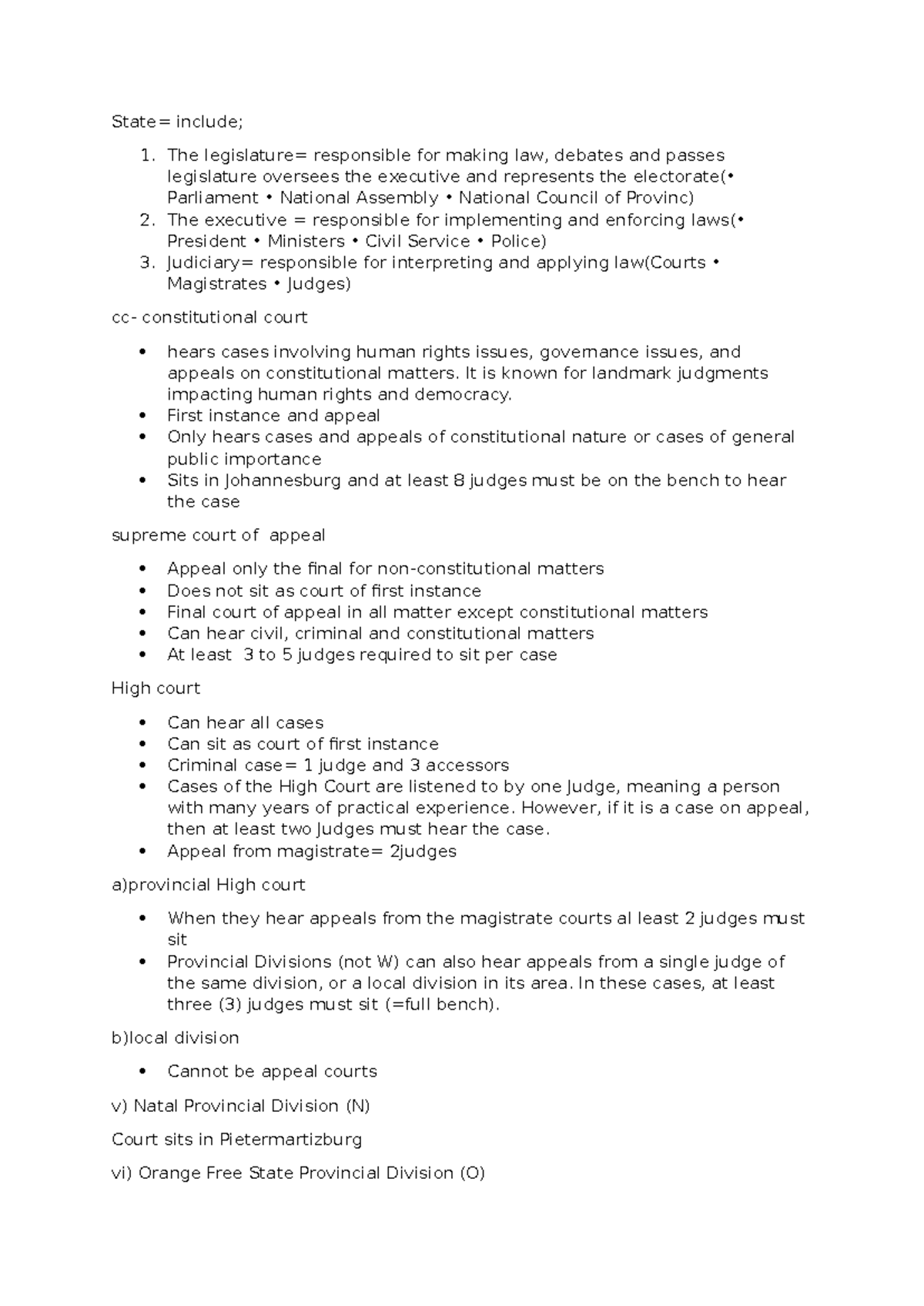 Cc - cml1004s summarry - State= include; 1. The legislature ...