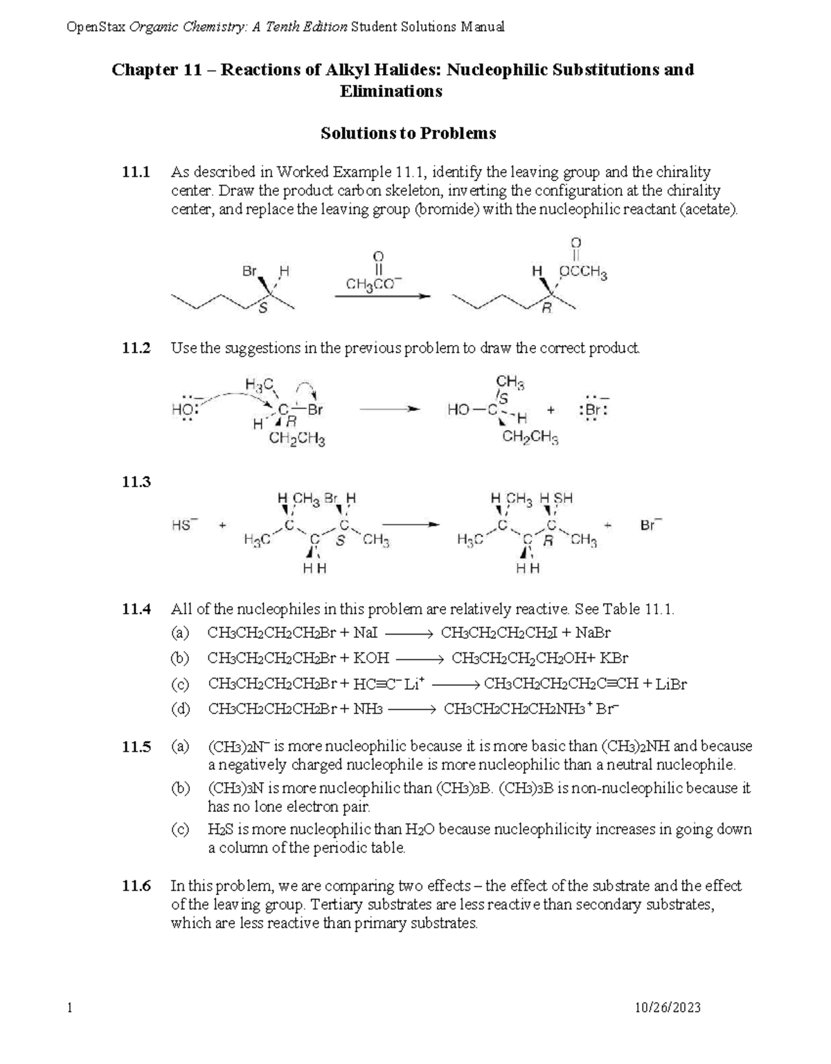 Organic Chemistry 10e: Solutions Manual for Chapter 11 - Alkyl Halides ...