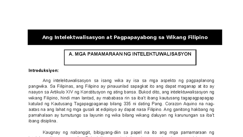 Mga Pamamaraan ng Intelektuwalisasyon ng Wikang Filipino: Isang ...