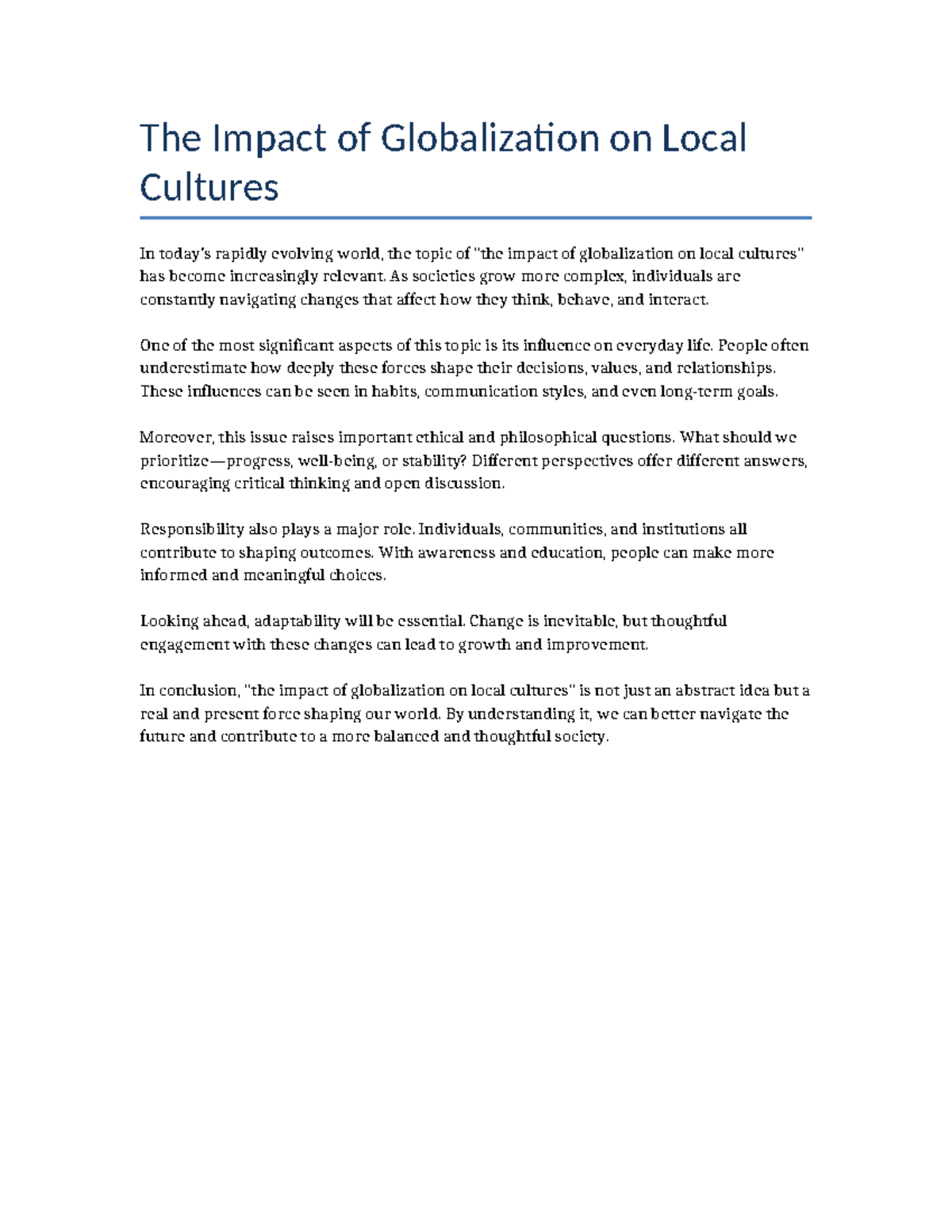 The Impact of Globalization on Local Cultures: A Critical Analysis ...