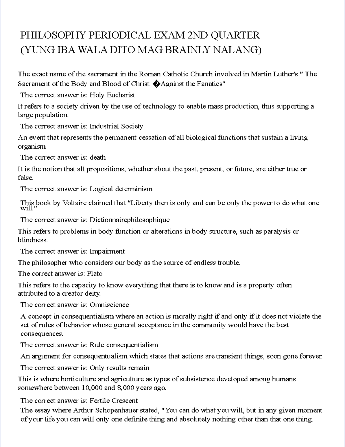 PHIL 202: Philosophy Periodical 2nd Quarter Exam Notes - Studocu