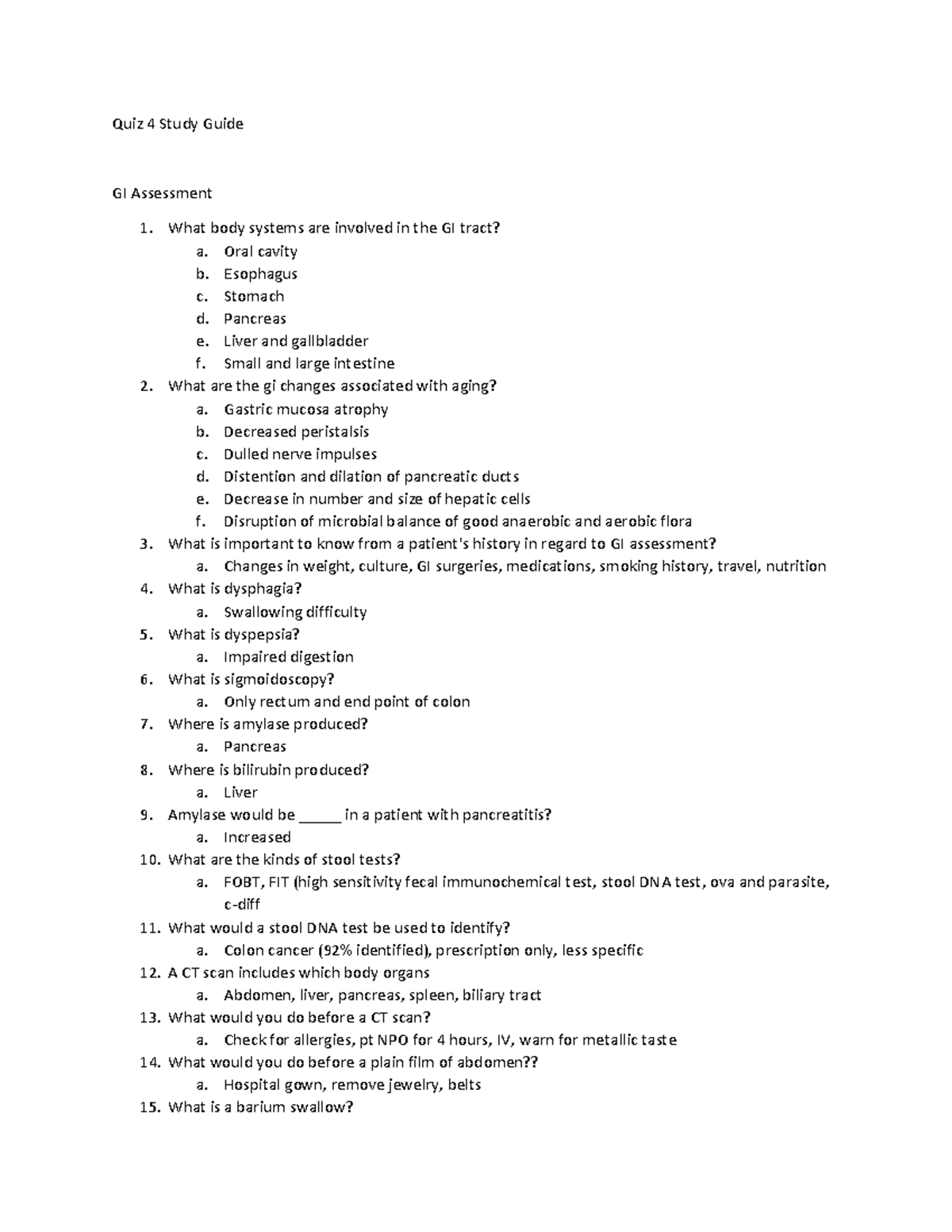 Med Surg - Quiz 4 Study Guide - GI & Renal Assessment Notes - Studocu