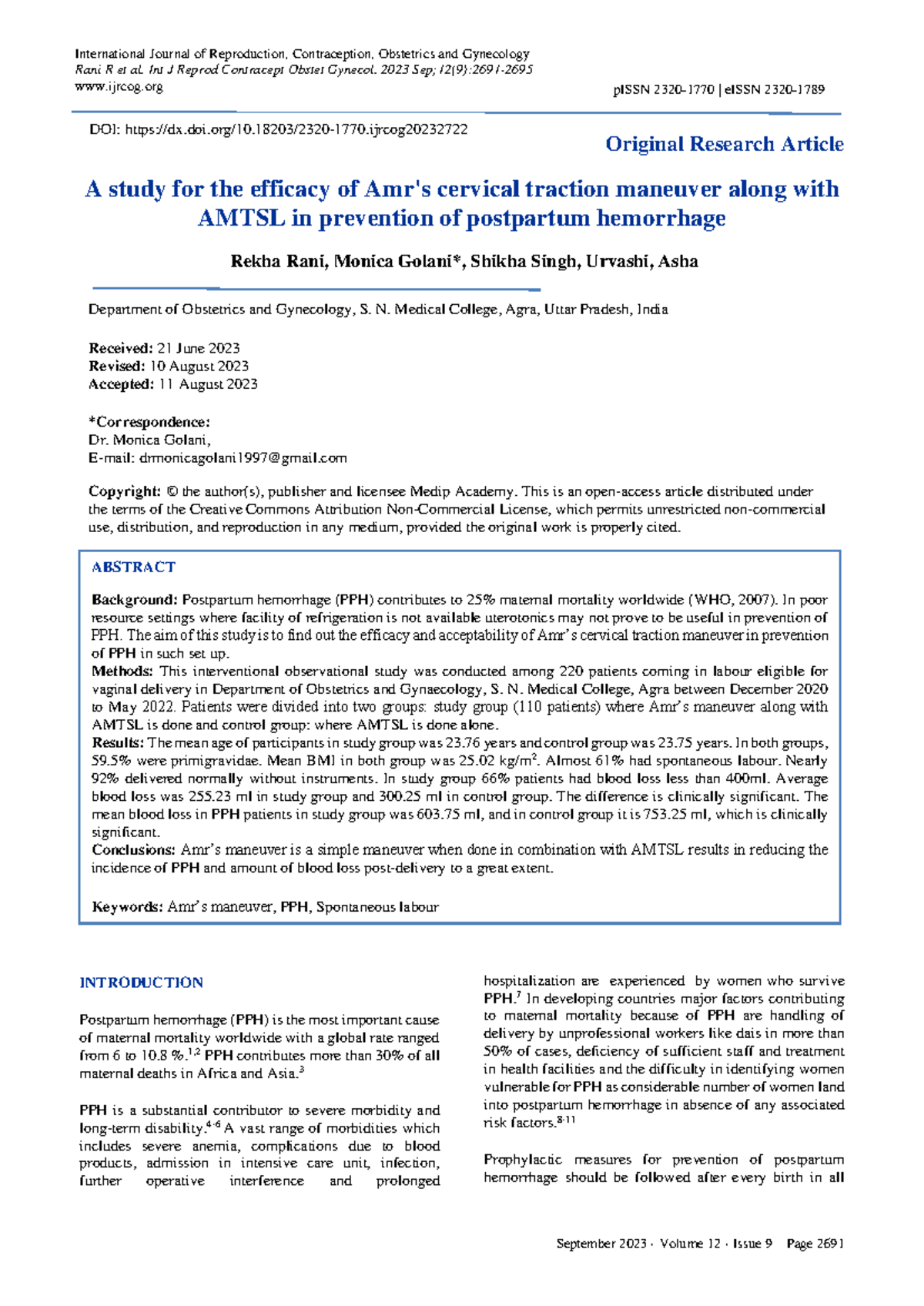 Efficacy of Cervical Traction Maneuver with AMTSL in PPH Prevention: A ...