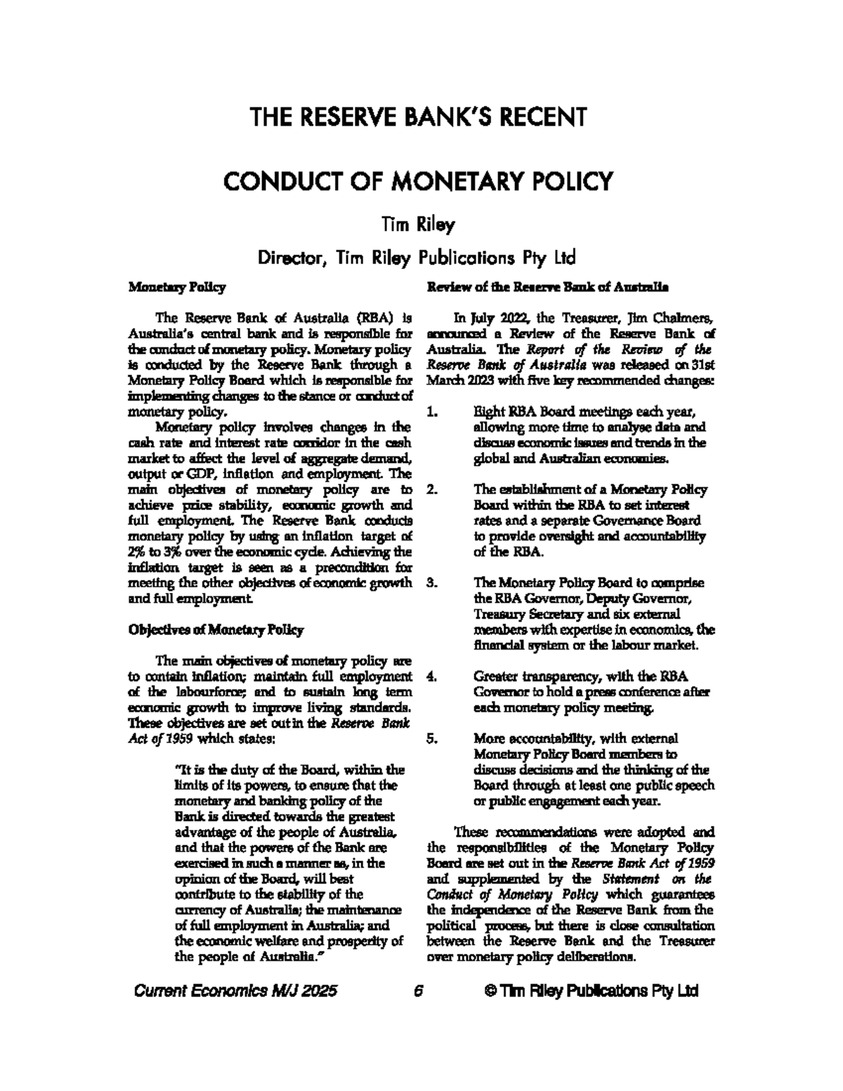 Monetary Policy Update (6a) - Current Economics Review (May-June 2025 ...