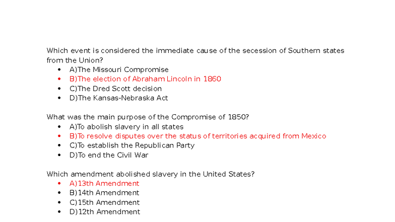 APUSH Pre-Civil War Practice Sheet: Key Events & Concepts - Studocu