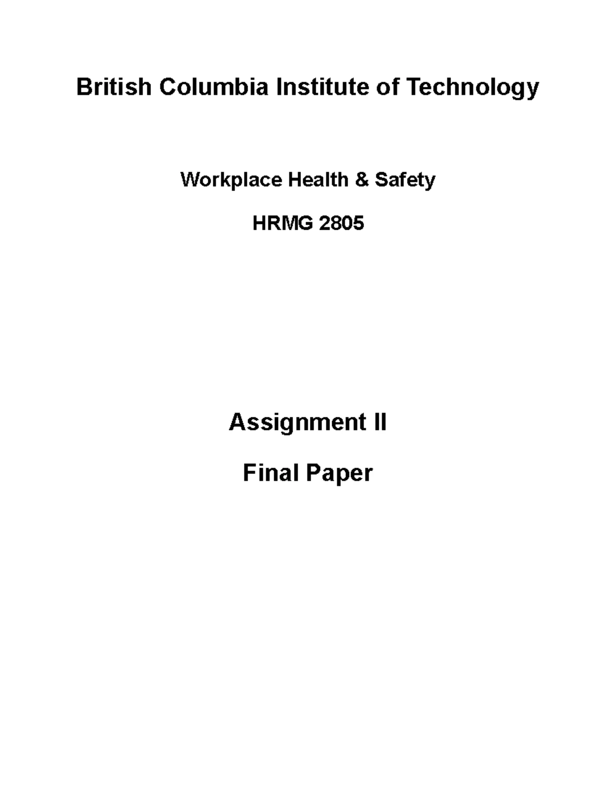 HRMG 2805 - Assignment #2 Study Guide for Final Exam - Studocu