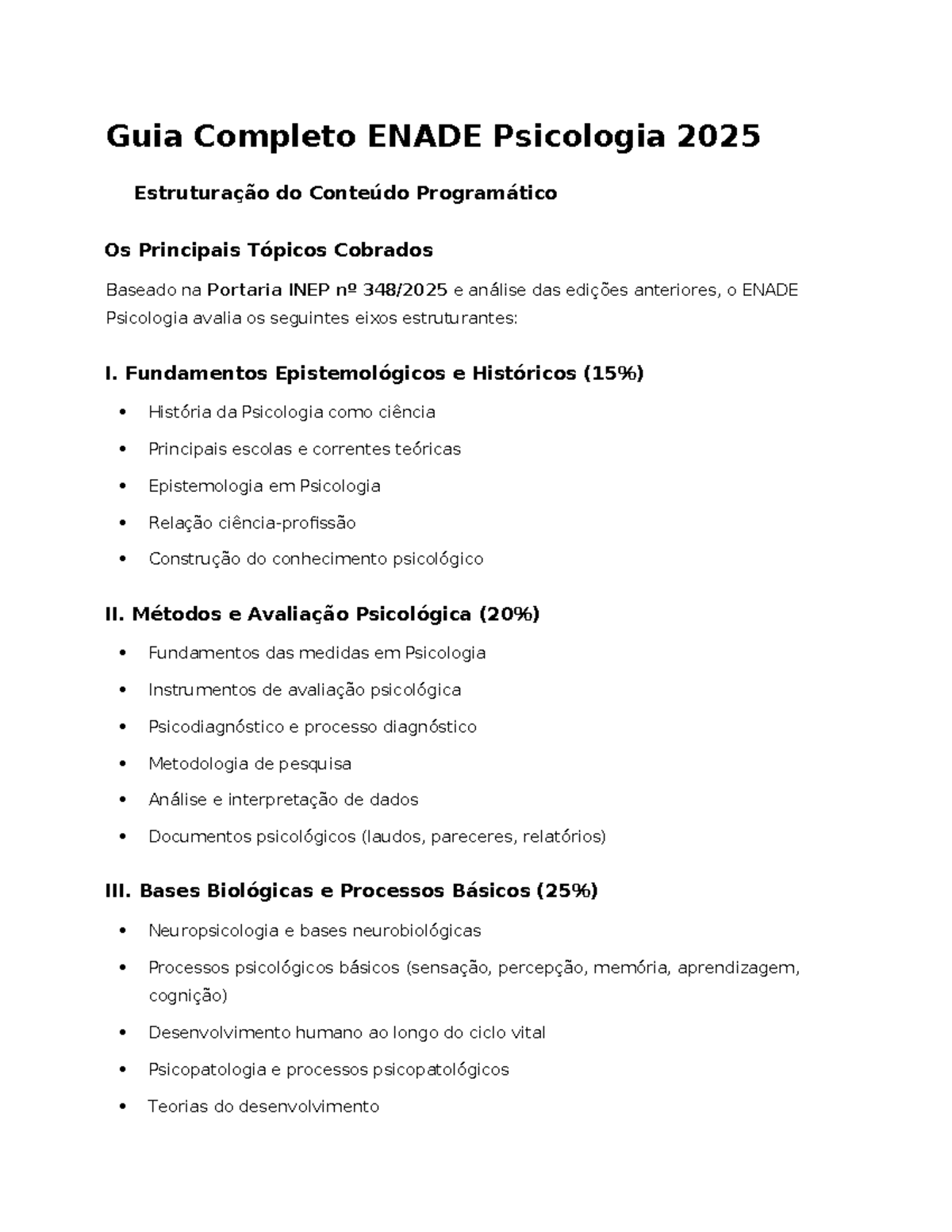 Guia Completo ENADE Psicologia 2025: Estrutura e Temas Principais - Studocu