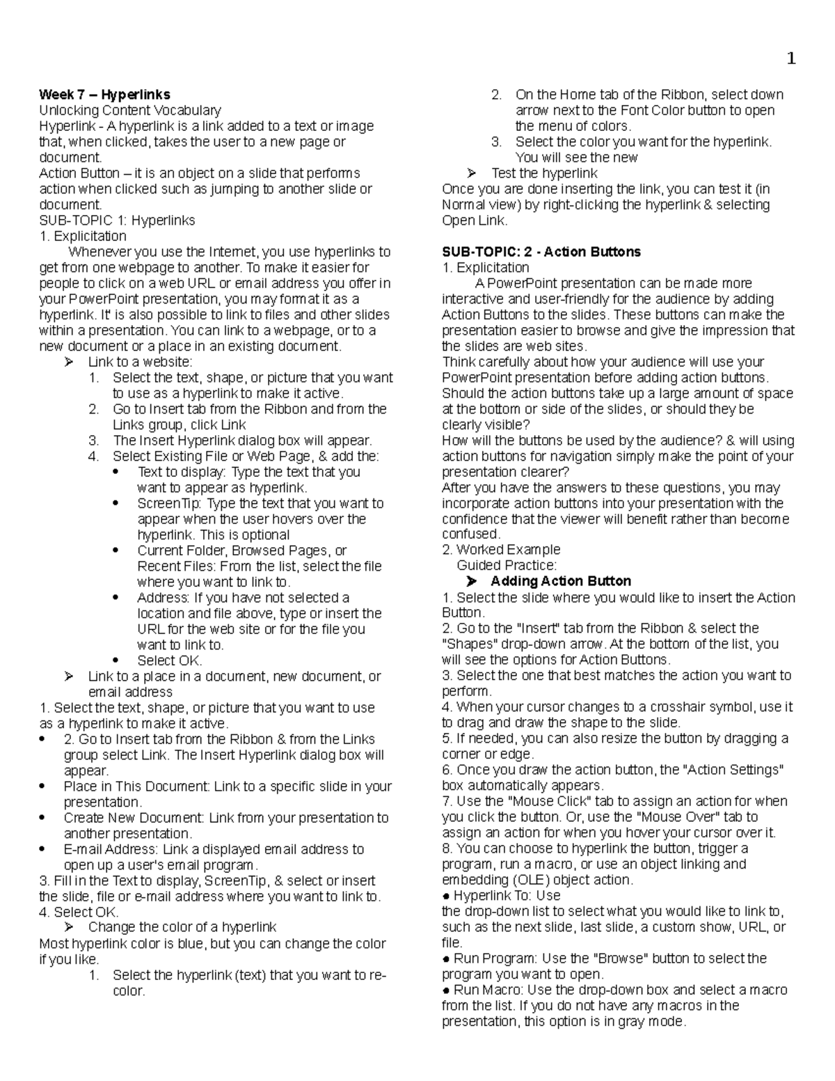 Week 7 - Lecture Notes: Hyperlinks & Action Buttons in PowerPoint - Studocu