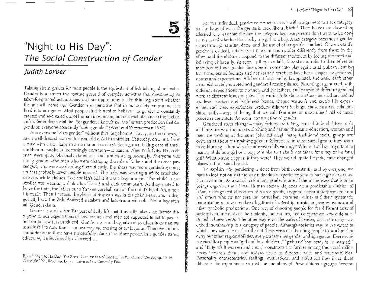 Lorber: The Social Construction of Gender - Key Insights and Analysis ...