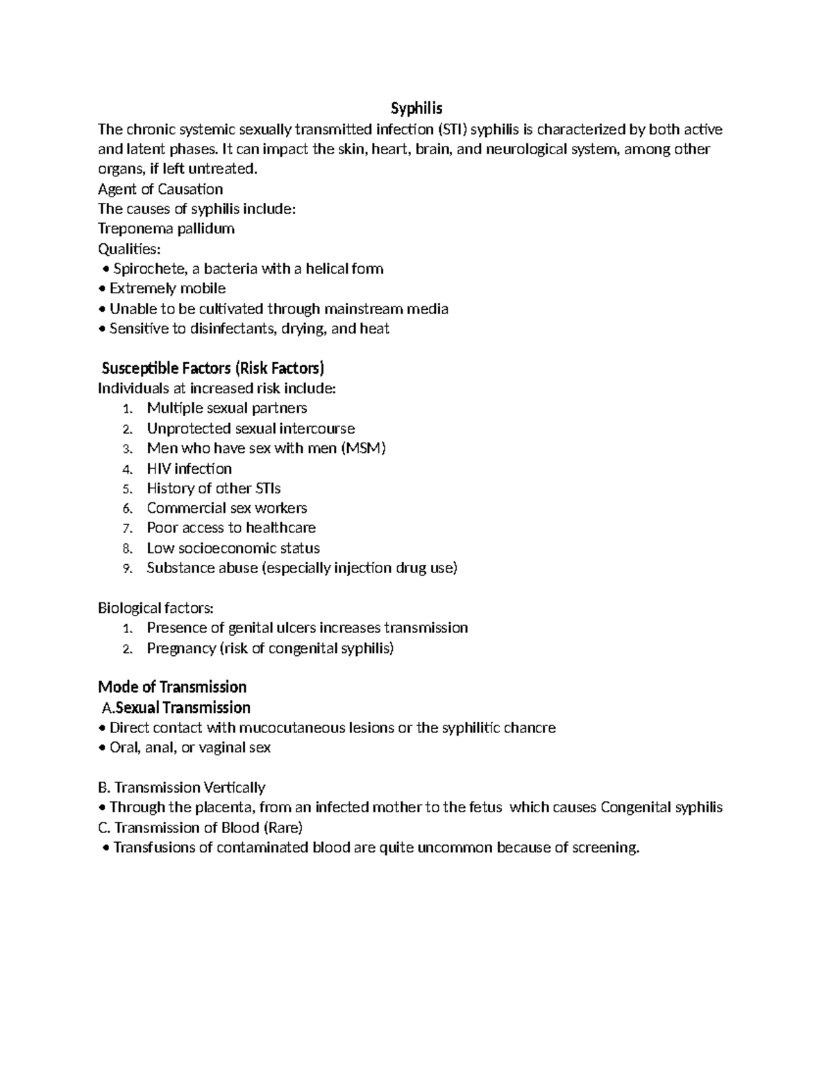 Syphilis - Comprehensive Notes on STI (STI 101) - Studocu