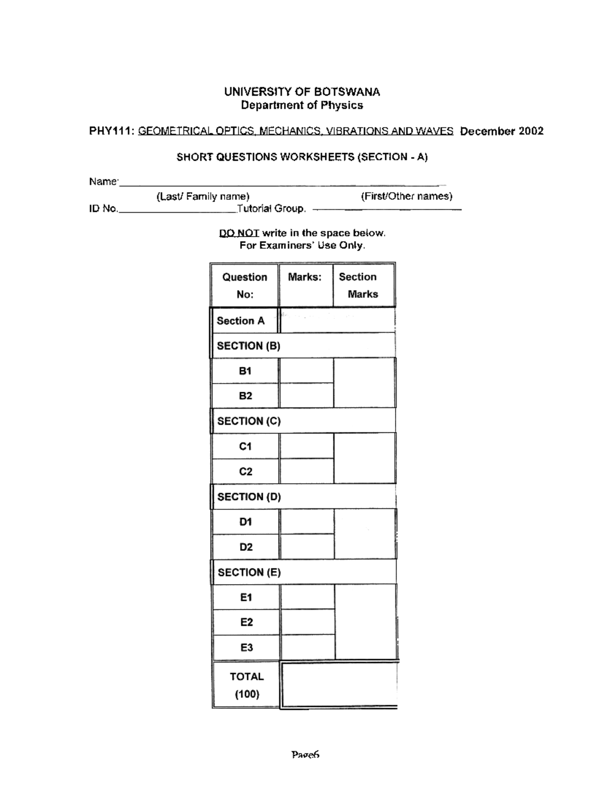 02s1phy111 - Practice Exam: Past Paper on Geometrical Optics and Waves ...