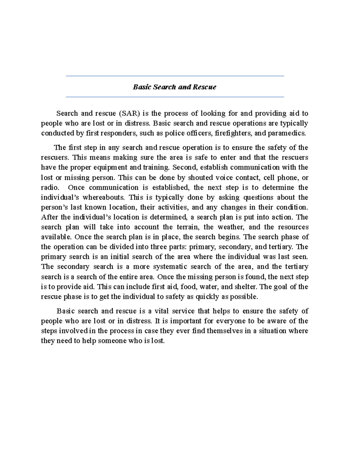 Basic Search and Rescue Procedures: A Comprehensive Overview - Studocu