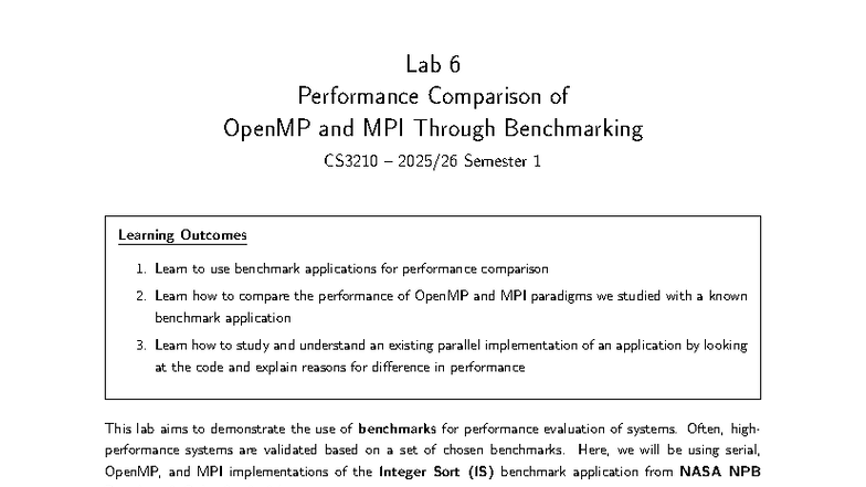 Lab 6: Performance Comparison of OpenMP & MPI - CS3210 S1 - Studocu