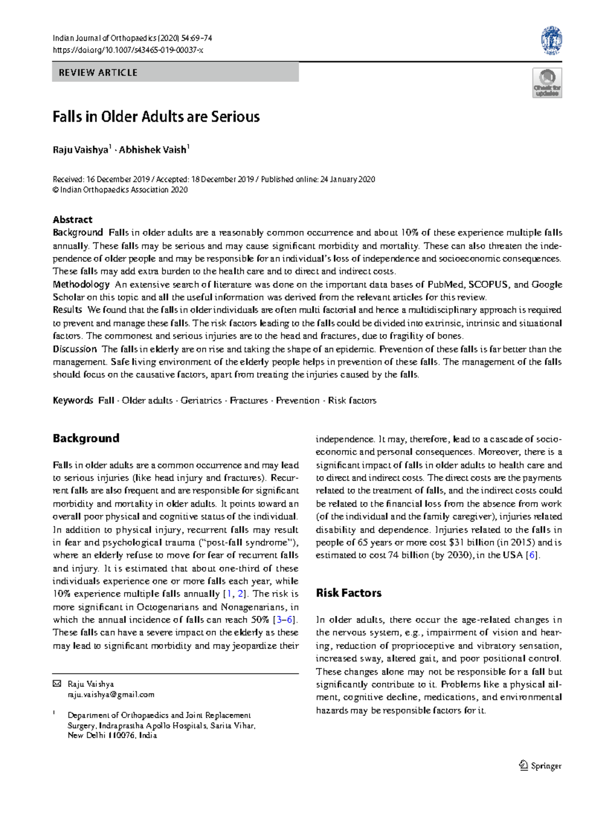 Falls in Older Adults: A Comprehensive Review on Risks and Management ...