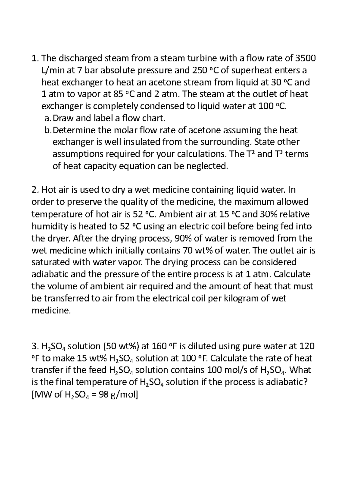 Additional exercise Questions (energy balance) - 1. The discharged ...