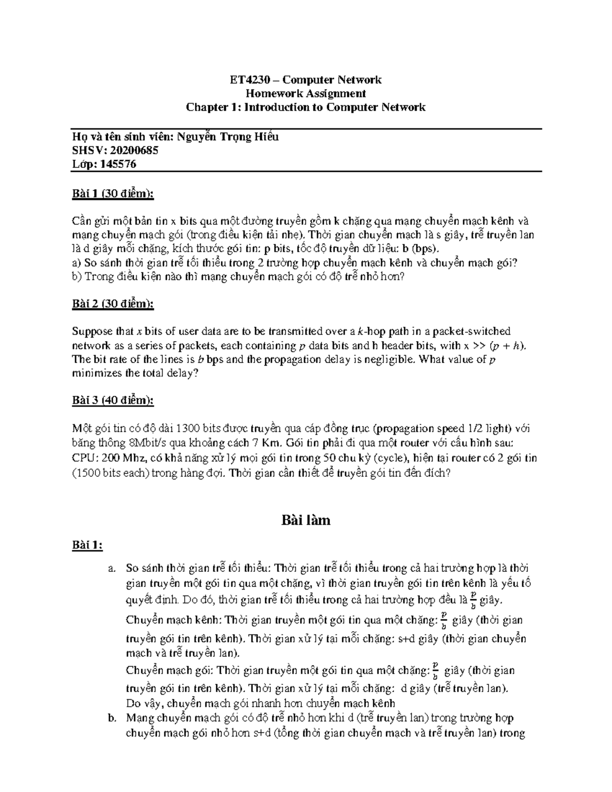Nguyễn Trọng Hiếu - 202006 85 - ET4 230 – Computer Network Homework ...